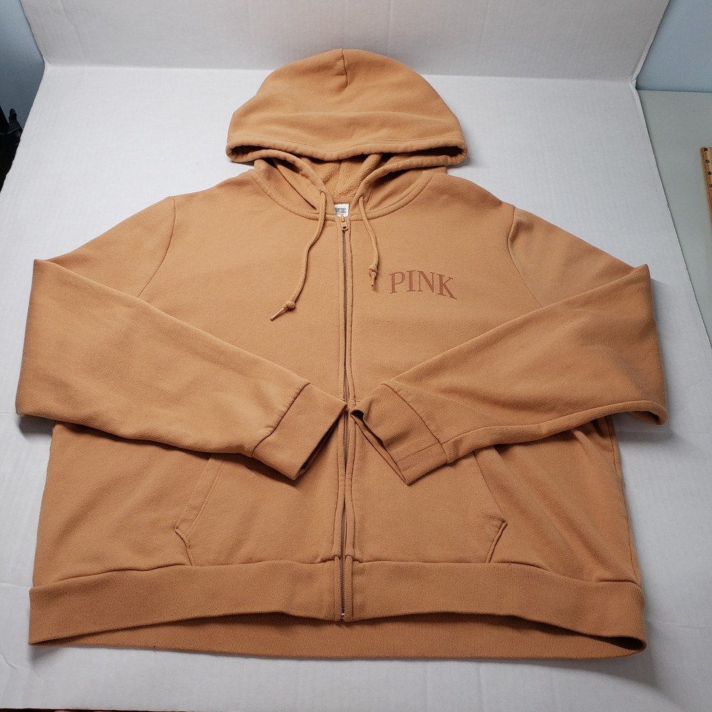 PINK Victoria's Secret Full Zip Hoodie Sweatshirt Womens XXL Brown Comfy Lounge - Picture 10 of 16
